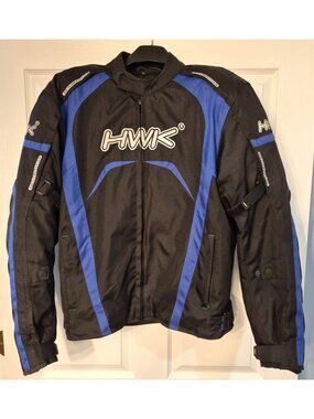 HWK Motorcycle Jacket Black and Blue with Reflective Detailing